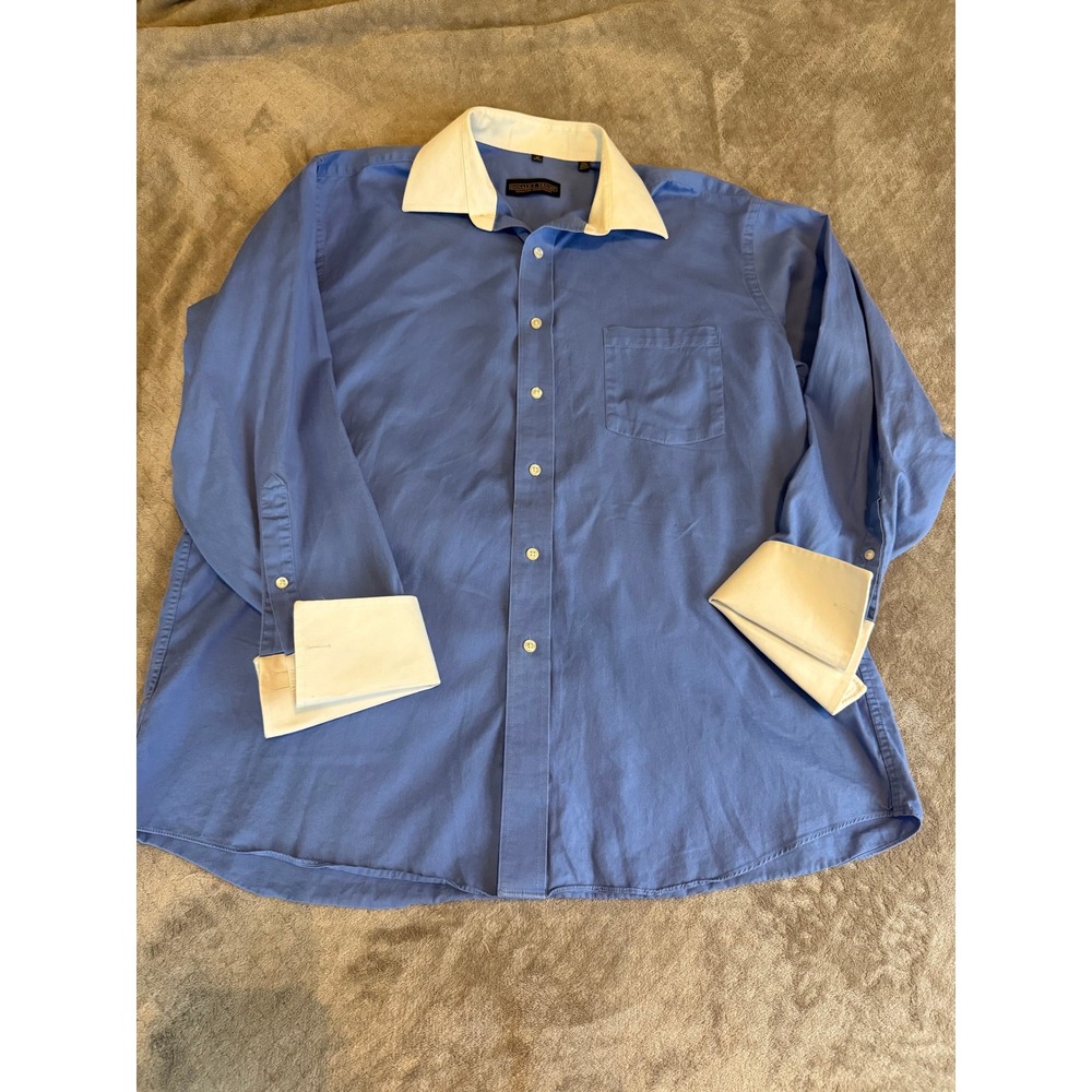 Donald J Trump Signature Collection Blue Dress Shirt White Collar Cuffs 17 32/33